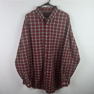 Saddlebred Mens Button Down Shirt 2XLT Tall Red Plaid Long Sleeve Easy Care